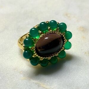 Ben Amun 24k Gold Plated Ring Purple Green Glass Cabochon Stones Cocktail Size 7